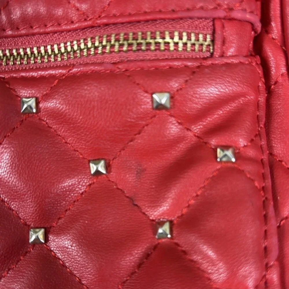 Badgley Mischka Backpack Womens Small Red Quilted Studded‎ BM Logo Edgy Designer